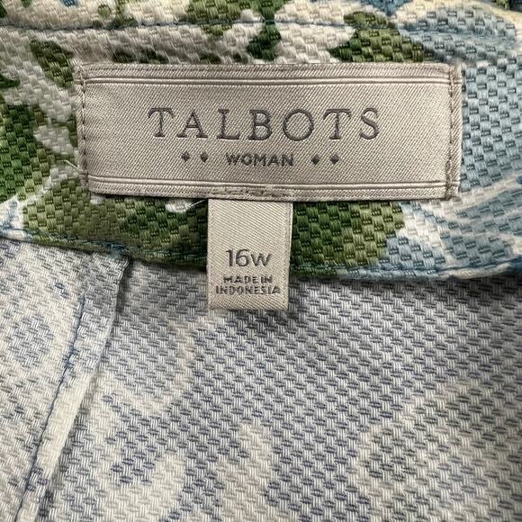 Talbots Woman Floral A-Line Skirt English Blue/Green Textured Cotton Size 16W - Picture 8 of 10